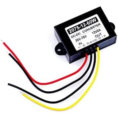 KNACRO DC Converter DC 24V 36V 48V 60V 20-75V to DC 12V 5A 60W Car Power Converter Waterproof Shockproof Dustproof Suitable for Car Audio, Monitoring Equipment, Display, Electric Fan, Motor, etc