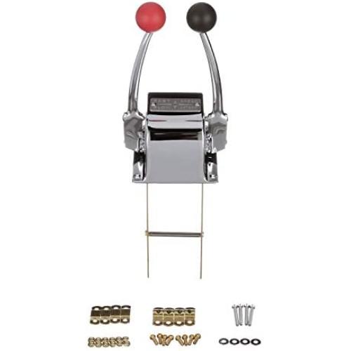 Seachoice Twin Lever Control, Chrome-Plated Brass, Red and Black Knobs, 8-5/16 In. Tall