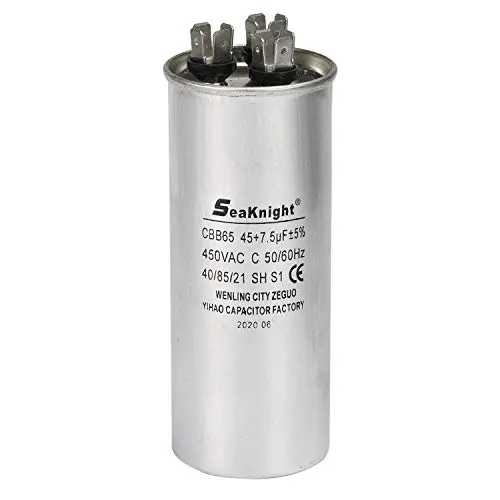 BlueNatHxRPR 45+7.5 MFD uF Air Conditioner Capacitor CBB65 Capacitor Dural Motor Run Capacitor Withstand 450V AC Round