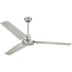 Ciata Lighting Garage Ceiling Fan, Shop Ceiling Fan, Commercial Ceiling Fan, Industrial 56 Inch Three Blade Indoor Ceiling Fan, with Steel Blades - Brushed Nickel