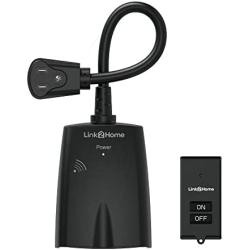 Link2Home Outdoor Weatherproof Wireless Remote Control Double Outlets, 100 ft range, Pre-programmed. Switch ON/OFF Holiday Decorations, Christmas Lights and Sprinklers. Black (1 Outlet, 1 Remote)