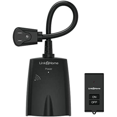 Link2Home Outdoor Weatherproof Wireless Remote Control Double Outlets, 100 ft range, Pre-programmed. Switch ON/OFF Holiday Decorations, Christmas Lights and Sprinklers. Black (1 Outlet, 1 Remote)
