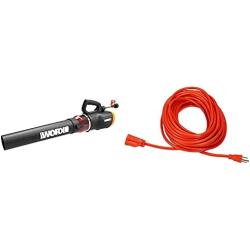 WORX WG520 Turbine 600 Corded Electric Leaf Blower, Black & Amazon Basics 16/3 Vinyl Outdoor Extension Cord, Orange, 50-Feet