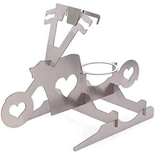 KF Ornament Motorcycle Beer Can Chicken Holder for Grill - Portable Bike Chicken Rack Sturdy Stainless Steel Chicken Roaster with Beer can Bottom Crossbar for Home Camping BBQ Use Grill Racks (Heart)