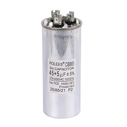 ROLEES 45+5 uF 45/5 MFD ±6% 370V/440VAC CBB65 Dual Run Circular Start Capacitor for AC Motor Run or Fan Start or Condenser Straight