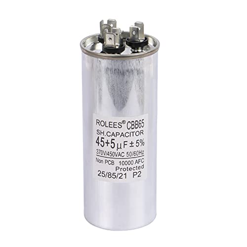 ROLEES 45+5 uF 45/5 MFD ±6% 370V/440VAC CBB65 Dual Run Circular Start Capacitor for AC Motor Run or Fan Start or Condenser Straight