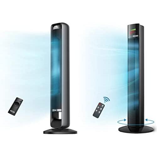 Tower Fan, PARIS RHÔNE Oscillating Fan, DC Motor with 28dB, 12 Speeds, 4 Modes, Night Light, 12H Timer, LED Display, Quiet Cooling Bladeless Fan with Remote for Bedroom Living Room & Office