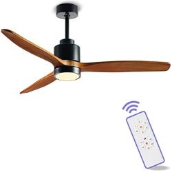 Quiet 52” Wood Ceiling Fans with Lights and Remote Moisture-proof Outdoor Ceiling Fan for Patios, 6 Speeds Ceiling Fan for Living Bedroom Kitchen, 3 Light Color, Timer Function, Reversible Motor