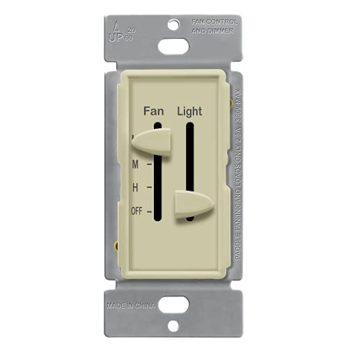 ENERLITES 3 Speed Ceiling Fan Control and LED Dimmer Light Switch, Light and Fan Combination Switch, Single Pole, 2.5A, 300W Incandescent, No Neutral Wire Required, 17001-F3-I-F, Ivory