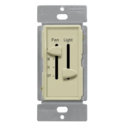 ENERLITES 3 Speed Ceiling Fan Control and LED Dimmer Light Switch, Light and Fan Combination Switch, Single Pole, 2.5A, 300W Incandescent, No Neutral Wire Required, 17001-F3-I-F, Ivory