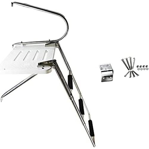 Marine City Stainless Steel 3 Step O/B Swim Platform Ladder Harbour Mate Telescoping Boat Ladder Electro-Polished Rails with 3 Anti-Slip Footsteps with Fine Finish for Boats, Ships