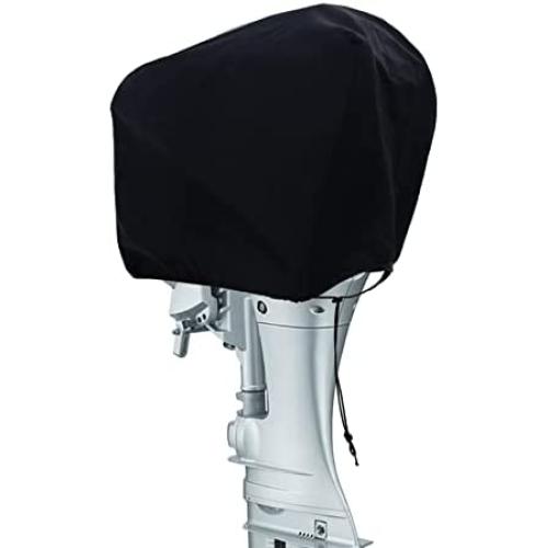 Outboard Motor Cover 600D Water Resistant Oxford Fabric, Boat Motor Cover Universal Size, Motor Hood Cover Fits 100-225HP Black