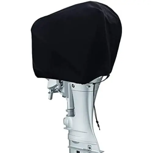 Outboard Motor Cover 600D Water Resistant Oxford Fabric, Boat Motor Cover Universal Size, Motor Hood Cover Fits 100-225HP Black