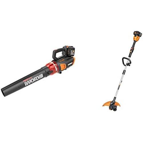 WORX WG584 40V Power Share Turbine Cordless Leaf Blower with Brushless Motor (2x20V Batteries) & WG184 40V Power Share 13