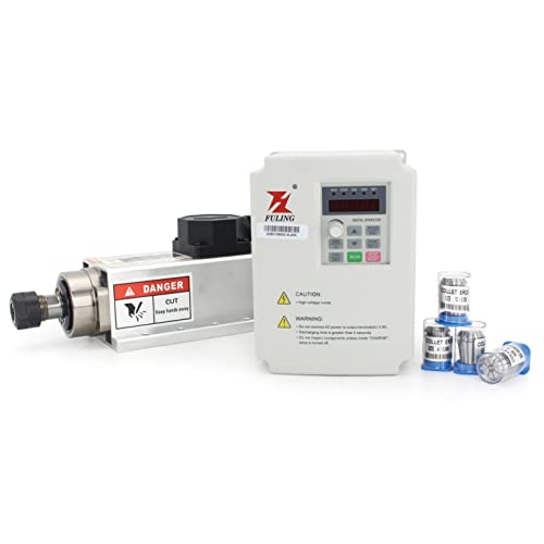 RATTMMOTOR CNC Spindle Motor Kit Square 2.2KW 220V Square Air Cooled Spindle Motor ER20+2.2KW Inventer 220V Spindle Motor Speed Control Variable Frequency Drive VFD for CNC Router Milling Machine