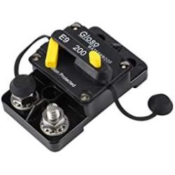 GLOSO E9C 200A Waterproof Auto Rese Breaker For Car Truck RV Automotive Marine Boat Trolling motor & Custom Wiring Audio battery protection Side by Side Stud IP67 Hi-Amp Circuit Breaker (200A)