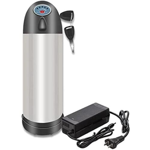 Jieoto 24V 36V 48V E-Bike Water Bottle Battery Waterproof Li-ion Battery Pack Fits for 200W 250W 400W 500W 750W 1000W E-Bike Motors with Charger and T Output Line