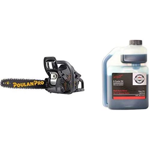 Poulan Pro PR4218, 18 in. 42cc 2-Cycle Gas Chainsaw, Case Included & Briggs & Stratton 2-Cycle Easy Mix Motor Oil - 16 Oz. 100036