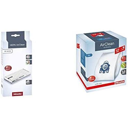 Miele HEPA AirClean SF-HA 50 & AirClean 3D XL-Pack GN Dust Vacuum Bag, White, 8 Count
