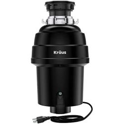Kraus KWD100-100MBL WasteGuard 1 HP Continuous Feed Garbage Disposal with Ultra-Quiet Motor for Kitchen Sinks with Power Cord and Flange Included, 16 1/2 inch, Black