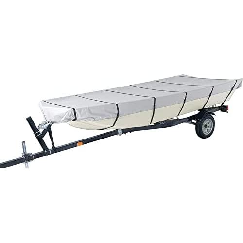 WFLNHB 600D Marine Grade Heavy Duty Trailerable Boat Cover Replacement for Jon Boat-Grey