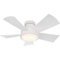 Vox Smart Indoor and Outdoor 5-Blade Flush Mount Ceiling Fan 38in Matte White with 3000K LED Light Kit and Remote Control works with Alexa, Google Assistant, Samsung Things, and iOS or Android App