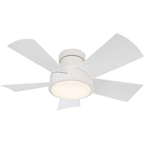 Vox Smart Indoor and Outdoor 5-Blade Flush Mount Ceiling Fan 38in Matte White with 3000K LED Light Kit and Remote Control works with Alexa, Google Assistant, Samsung Things, and iOS or Android App