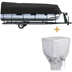 iCOVER 17-20ft Trailerable Pontoon Boat Cover with 600D Heavy Duty Outboard Motor Cover