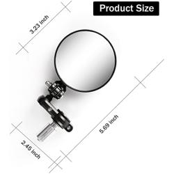 SINGARO Motorcycle Mirror, Motorcycle Universal with 7/8 Handlebar Stem End Mirror, Rotatable and Adjustable Angle, Motorcycle Exterior Accessories – Round