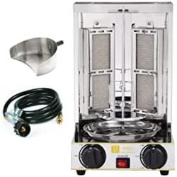 Royali Shawarma Gyro Tacos Al Pastor Doner Grill Small Home Machine Vertical Rotisserie Set of 3 Machine Meat Catcher (Catch Pan) and Propane Hose with Regulator