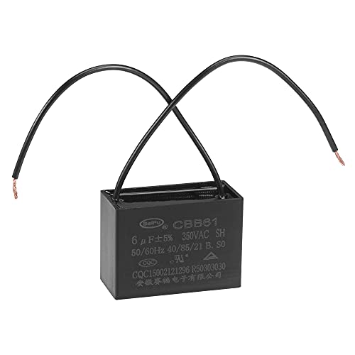 uxcell Ceiling Fan Capacitor CBB61 6uF 350V AC 2 Wires Metallized Polypropylene Film Capacitor 47x34x22mm for Electric Fan Pump Motor Generator