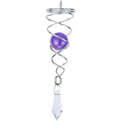 4.5 inch Gazing Ball Spiral Tail, Prefdo Metal Wind Spinner Stabilizer , Crystal Glass Ball Spinning Hanging, Helix Kinetic Silver Twister Garden Decorations(Purple)