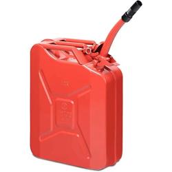 BUSHLY 5 Gallon 20 Liter Jerry Fuel Can, Portable Steel Gasoline Container with Flexible Spout & Vent, Durable Tank for Cars, Trucks, Motorcycle, Cross-country, Travel Green, Red