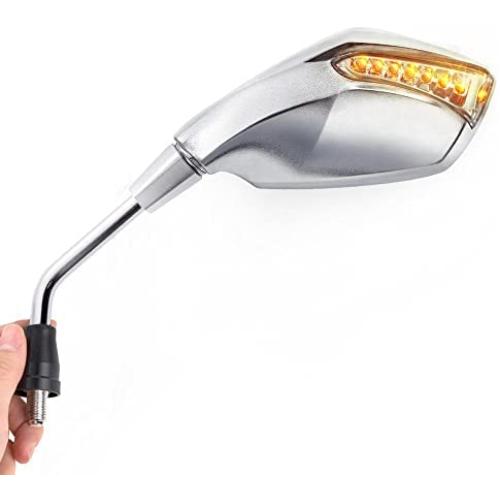 KiWAV Magazi Fist Chrome Motorcycle Mirrors with Oi Flash Controller 16 Flash Mode compatible for Scooter