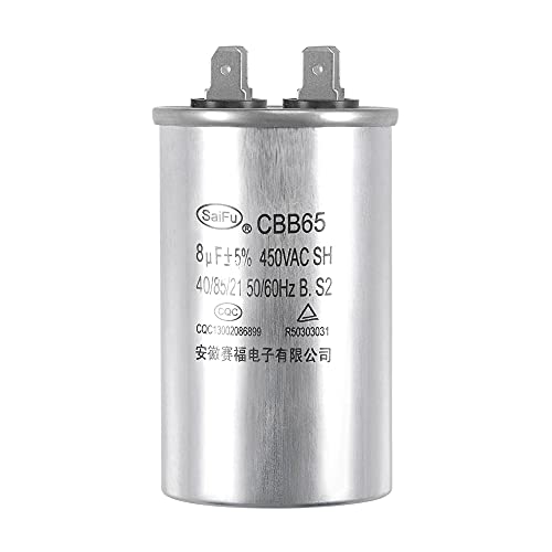 uxcell Run Capacitor Round CBB65 8uF 8mfd 450V AC 40/85/21 Aluminum Case with Terminal for Air Conditioner Compressor Motor Heat Pump Condenser