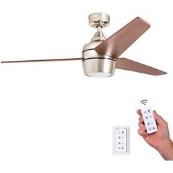 Honeywell 50604-01 Eamon Modern Ceiling Fan, Remote Control, LED, 52 inches, Brushed Nickel