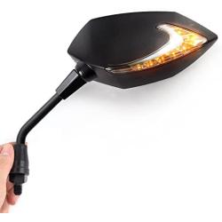 KiWAV Lucifer Motorcycle Rear View Mirrors Black LED Neat Stem with Oi Flash Controller compatible for Scooters