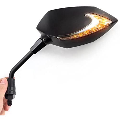KiWAV Lucifer Motorcycle Rear View Mirrors Black LED Neat Stem with Oi Flash Controller compatible for Scooters