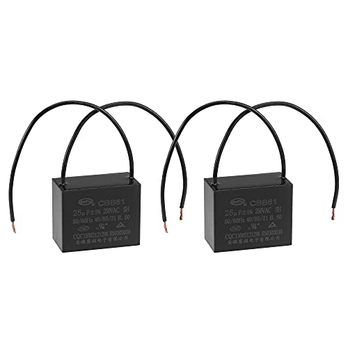 uxcell Ceiling Fan Capacitor CBB61 25uF 250V AC 2 Wires Metallized Polypropylene Film Capacitor 48x38x26mm for Electric Fan Pump Motor Generator 2Pcs
