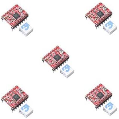 5pcs A4988 Stepper Motor Driver pololu StepStick Module Board Red with Aluminum Heat Sink Compatible with ramps 1.4 3D Printer Reprap, CNC Machine or Robotics
