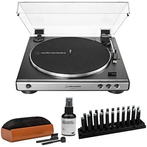 Audio-Technica AT-LP60X Fully Automatic Belt-Drive Stereo Turntable (Gunmetal) with Drying Rack and Record Care System Bundle (3 Items)