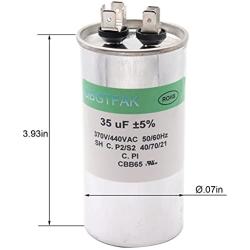 QBGTFAK 35 uF ±5% 35 MFD 370V/440V 2.07x3.93 inch 370V/440V CBB65 Dual Run Circular Start Capacitor for AC Motor Run or Fan Start or Condenser Straight