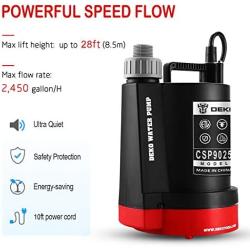 DEKOPRO 1/3HP 2450 GPH Submersible Utility Water Pump High-efficiency Motor Clean Water Removal Drain Pump for Swimming Pool Pond Garden Basement