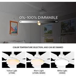 5 Blades Outdoor Smart Ceiling Fan - with Dimmable Light Kit and 10-speed DC Motor, Works with Remote Control/Alexa/Google Home/Siri, Timer, Schedule (White)