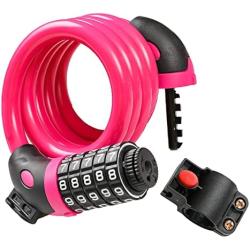 Bicycle Anti-Theft Code Lock, Composed of 5 Digits, Suitable for tri-City Vehicles, Motorcycles, etc. The Lock can be Reset by Itself and Set The Code Lock by Yourself (Pink)