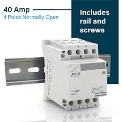 Shopcorp 40 Amp 4 Pole Normally Open IEC 400V Contactor (Silent Operation) – 110/120VAC Coil, Motor Load 32A, Lighting Load 63A | Includes 35 x 152.40 mm Steel Zinc DIN Rail and 2#10 Phillips Screws