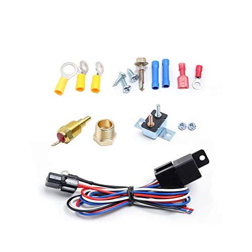 Atublan Engine Electric Cooling Radiator Fan Thermostat Temperature Switch Relay Kit,175-185 Degree Temp Sensor Atublan Temperature Switch 40 Amp Sensor Relay kit