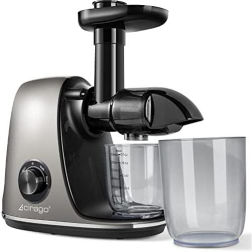 CIRAGO Juicer Machines, Slow Masticating Juicer Extractor Two Speed Adjustment, Easy to Clean, Quiet Motor, Cold Press Juicer for Vegetables and Fruits, BPA-Free (Grey)