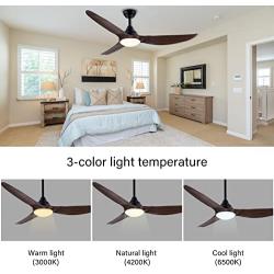 CJOY Ceiling Fan with Lights and Remote, 58 Inch DC Quit Motor Modern Ceiling Fan with 3 Reversible Blades, Adjustable Color Temperature, for Living Room, Bedroom, Dark Brown