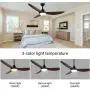CJOY Ceiling Fan with Lights and Remote, 58 Inch DC Quit Motor Modern Ceiling Fan with 3 Reversible Blades, Adjustable Color Temperature, for Living Room, Bedroom, Dark Brown